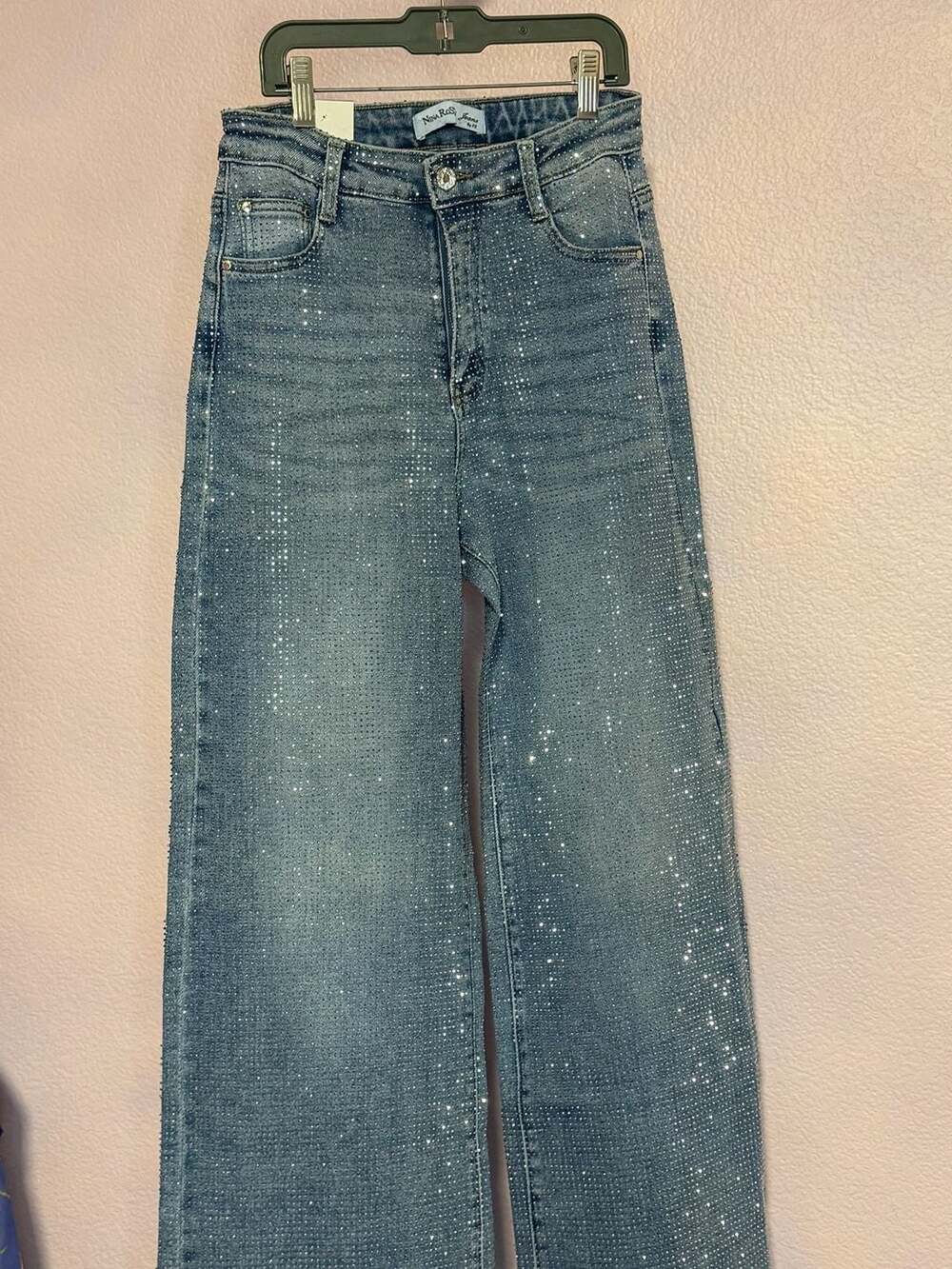 Nina Rossi Jeans Rhinestone Straight Leg Jeans Size M Blue